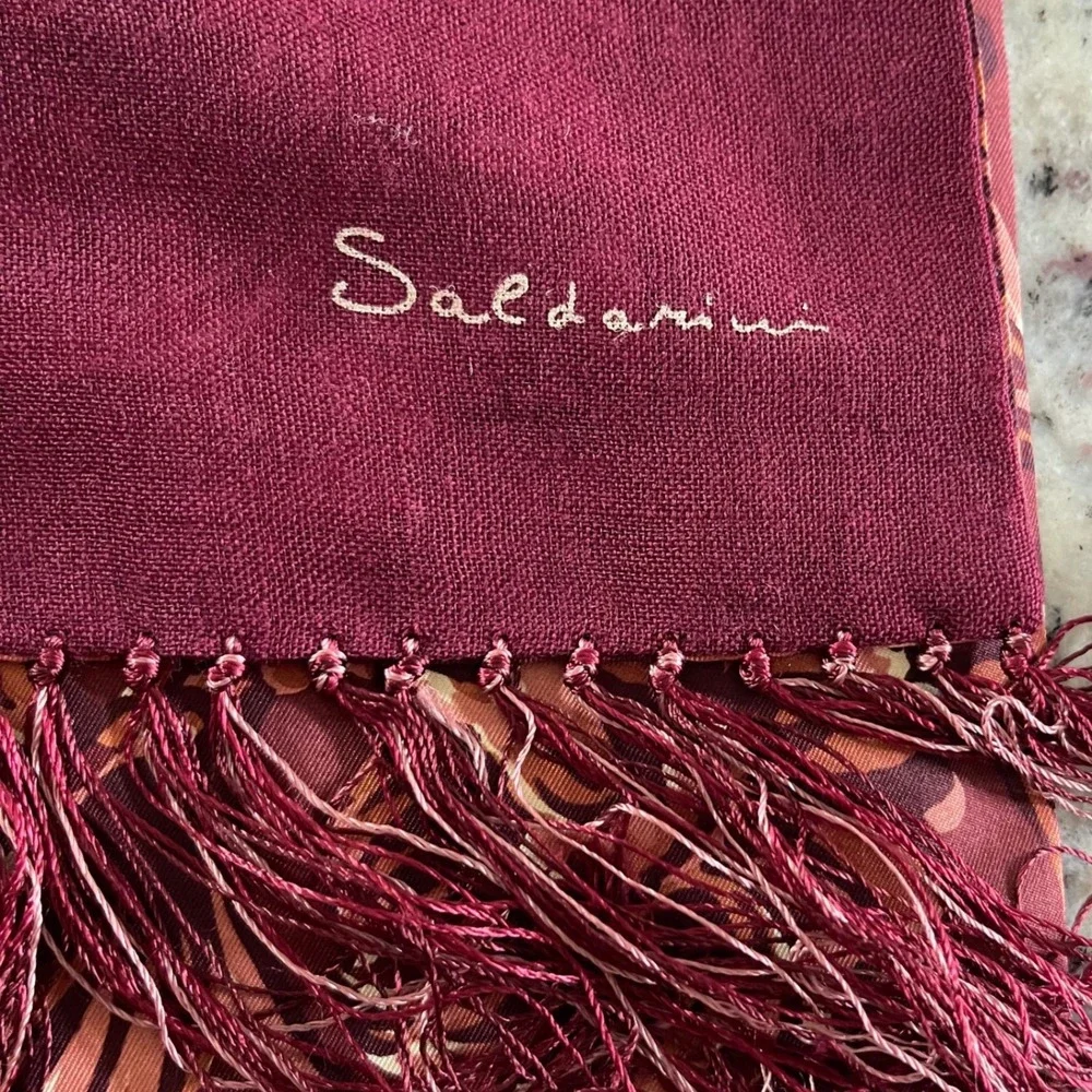 Saldarini Scarf Unisex OS Burgundy Baroque Scroll Fringe Italian Luxury Wrap